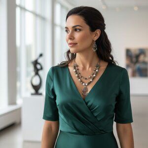 Victorian Style Beaded Gemstones And Crystal Gunmetal Chain Earrings & Necklace